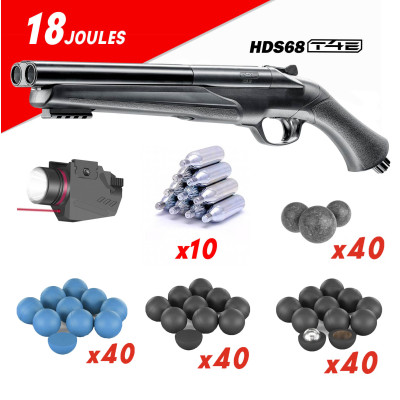 Kit fusil de défense HDS cal. 68 T4E Umarex 18 joules + lampe laser